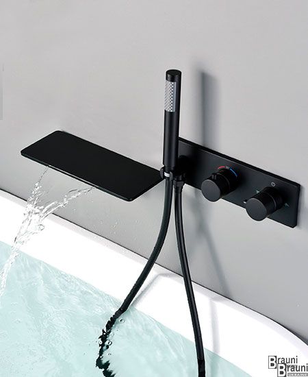 Смеситель для ванны с термостатом каскадный Piki черный 5277 фото