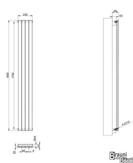 Вертикальний дизайнерський радіатор опалення TM ARTTIDESIGN Terni 4/1800 сірий матовий 5527 фото