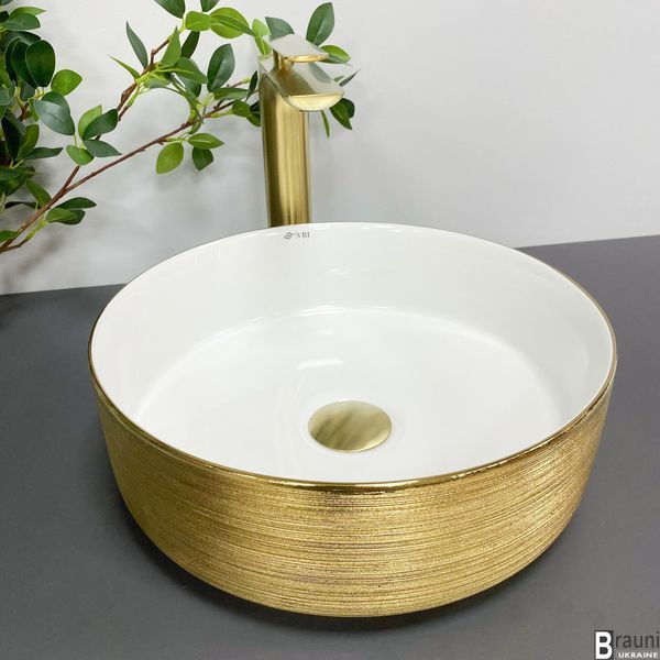 Умывальник (раковина) VBI PRATO BRUSH GOLD WHITE накладной VBI-011408 фото
