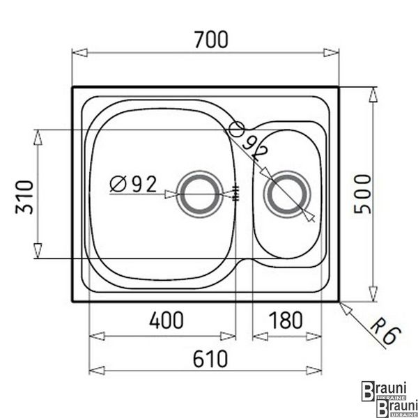 Кухонна мийка Fifika 1.5C Textura 70х50 з нержавіючої сталі прямокутна RO44017 фото